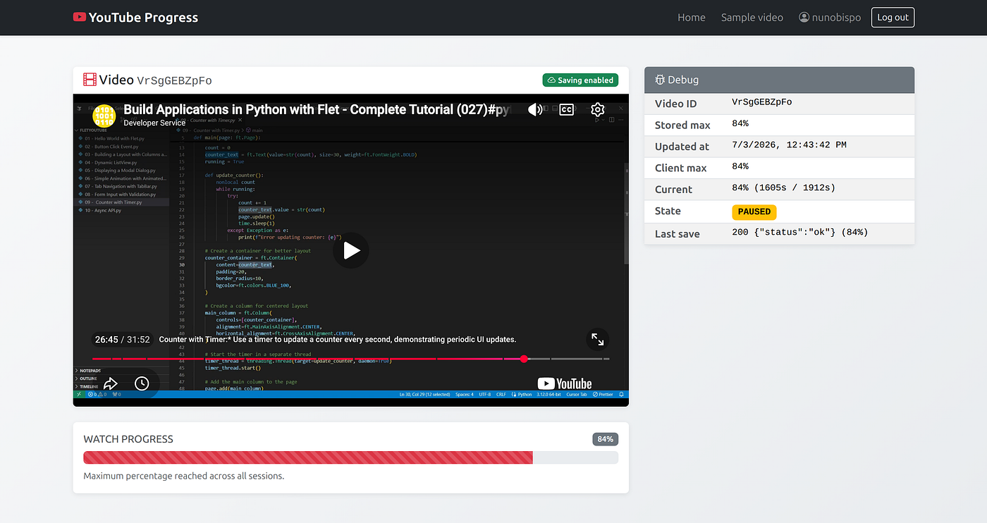 Tracking YouTube Video Watch Progress with Django