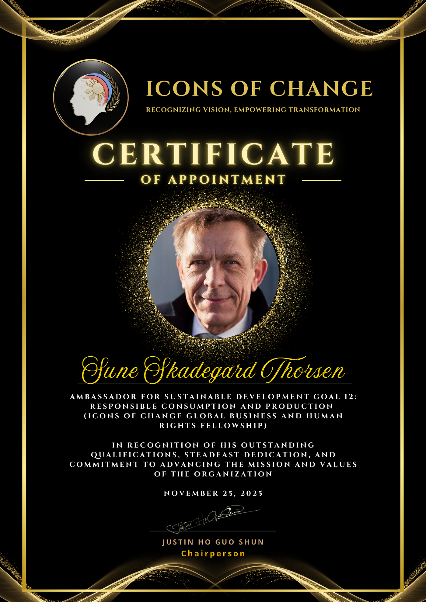 Sune Skadegaard Thorsen, Ambassador for Sustainable Development Goal 12 — Responsible Consumption…