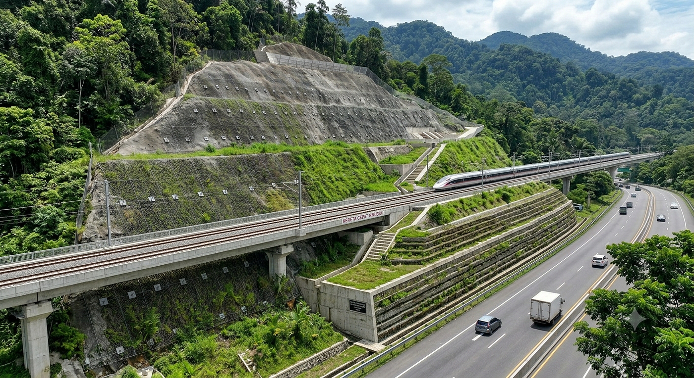 Slope Protection untuk Proyek Rel Kereta Cepat