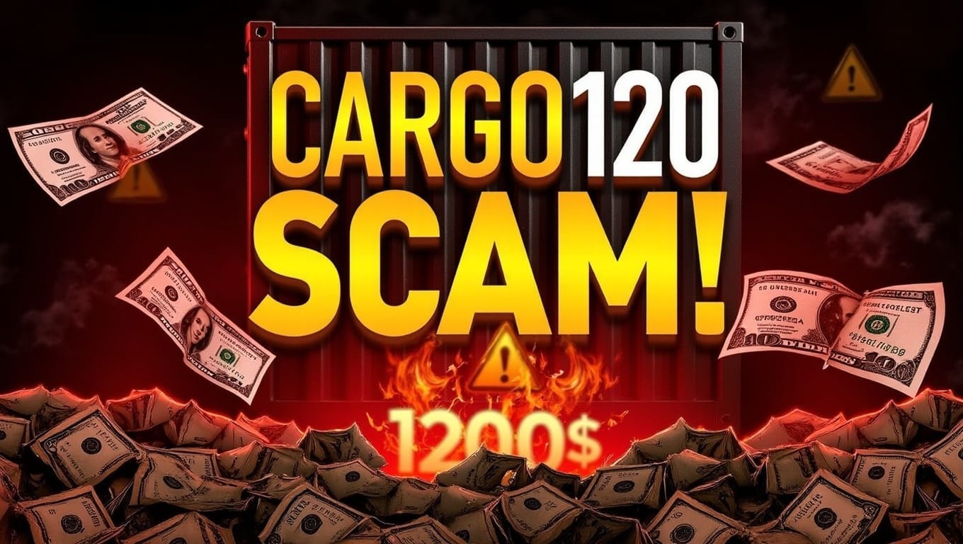 Карго120 відгуки Cargo120 шахраї: зображення з написом ‘Cargo120 scam’, горять гроші, що символізує фінансові втрати клієнтів через шахрайську діяльність компанії.