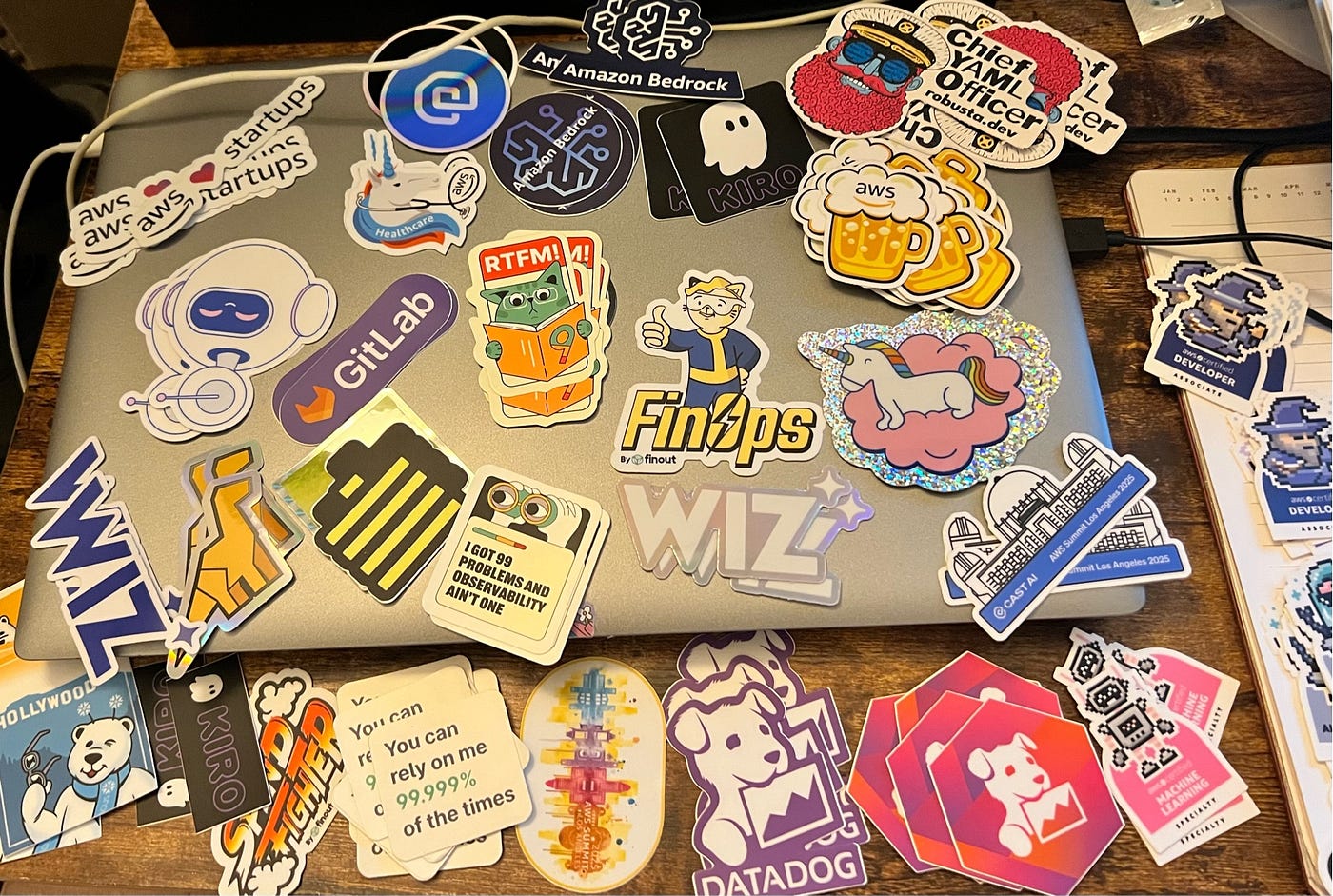 All the stickers I collected at each booth. I will be putting these on notebooks, walls, computers, and giving them out too. All PMs and Eng folks love stickers. I remember we had stickers whilst my time at Google and we would give them out all the time during events. People put these stickers everywhere.