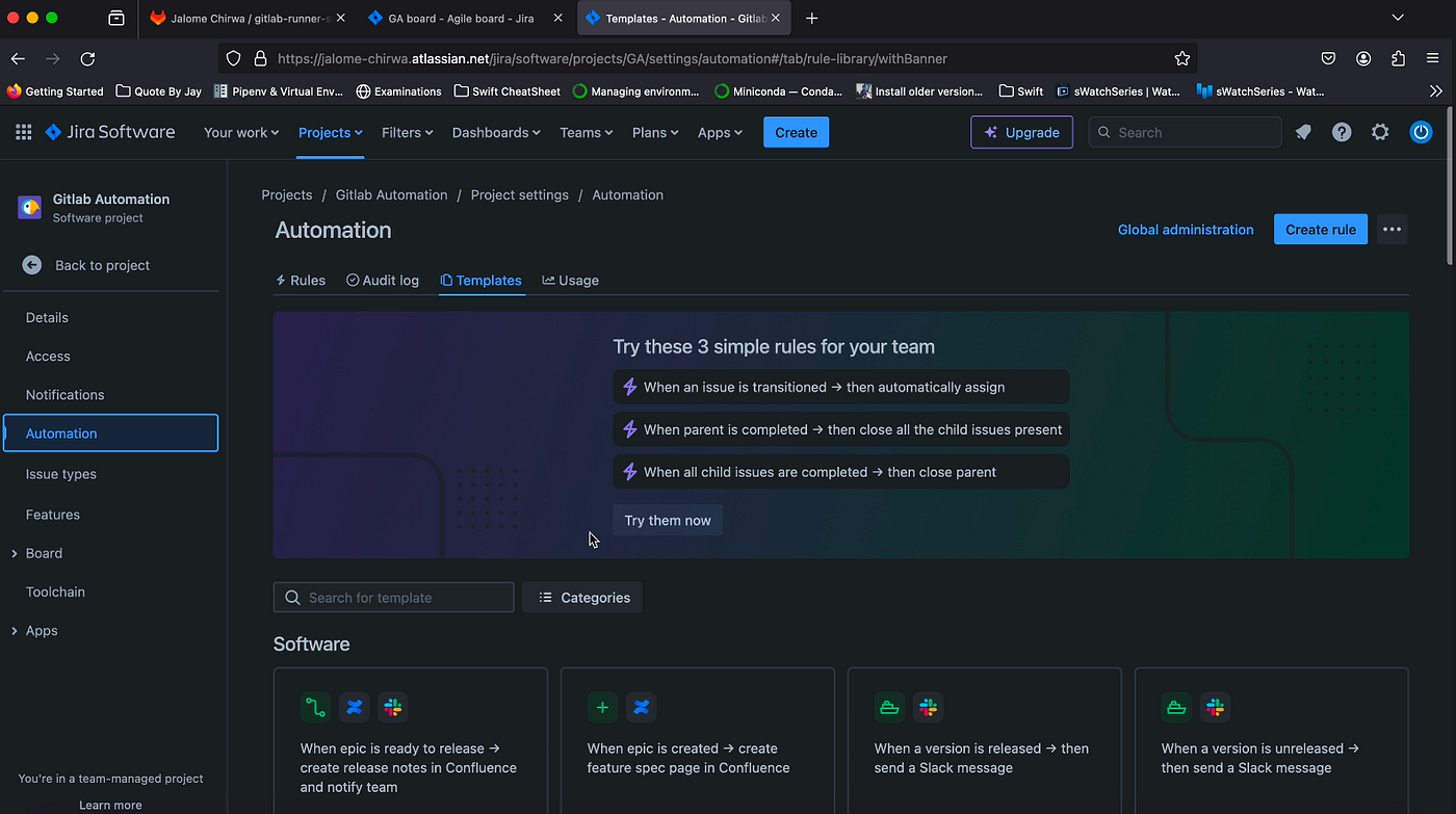 Jira automation page