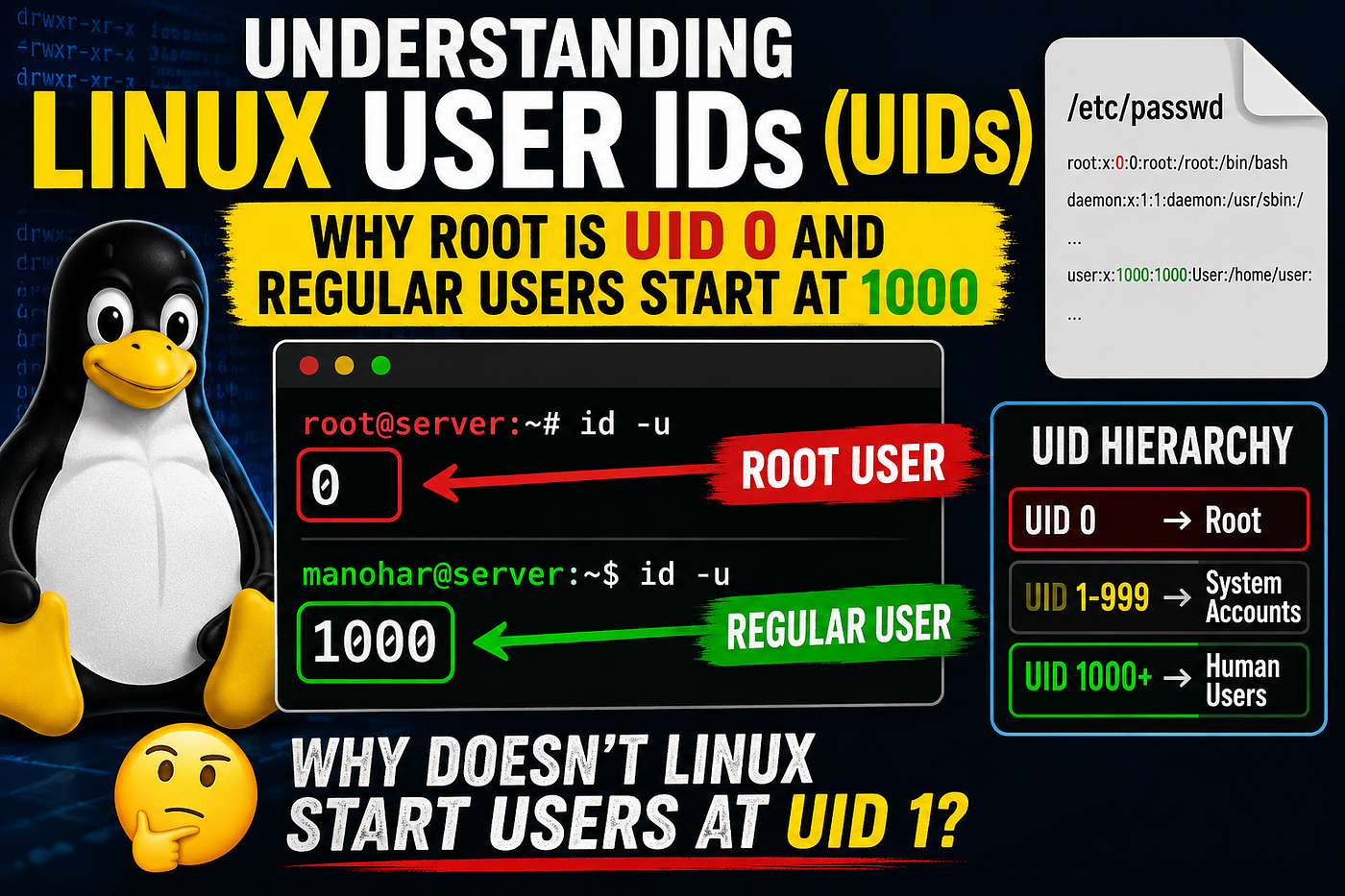 Understanding Linux User IDs (UIDs): Why Root Is UID 0 and Regular Users Start at 1000