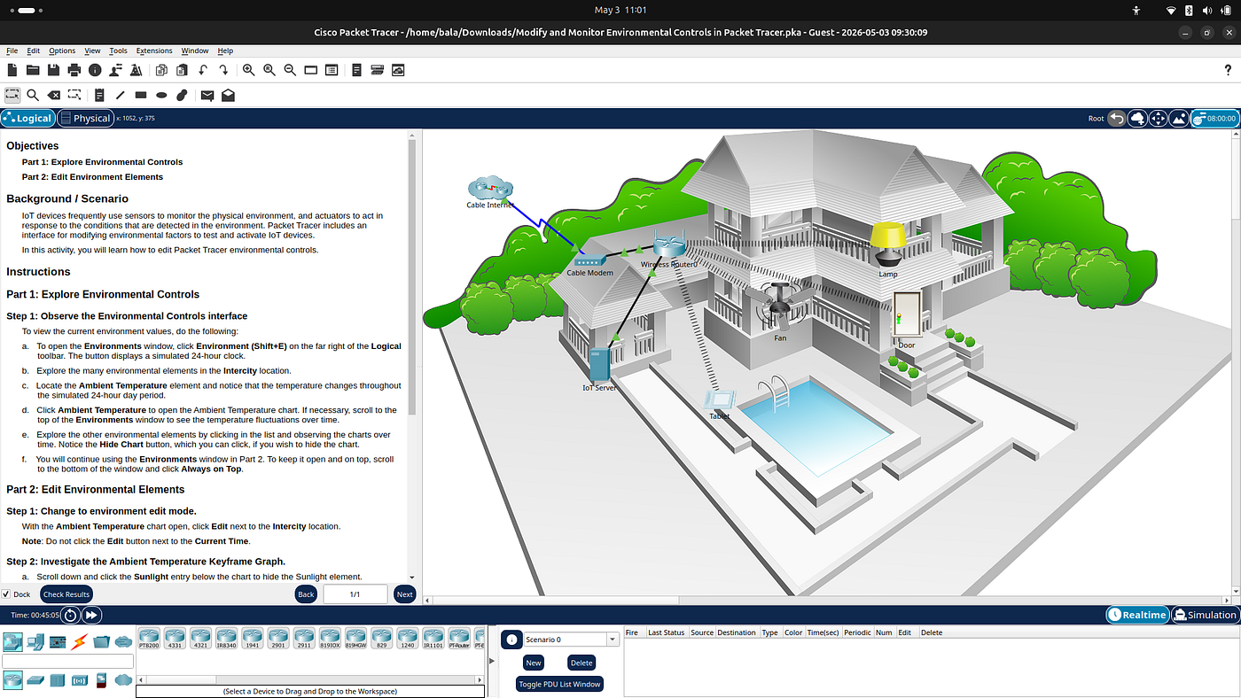 Modify and Monitor Environmental Controls in Packet Tracer