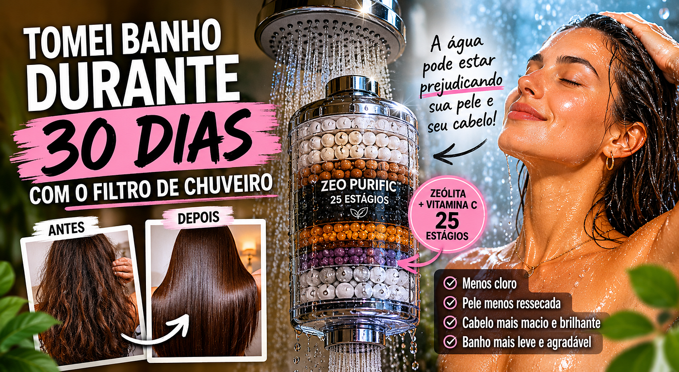 Tomei banho durante 30 dias com um filtro de chuveiro de 25 estágios.