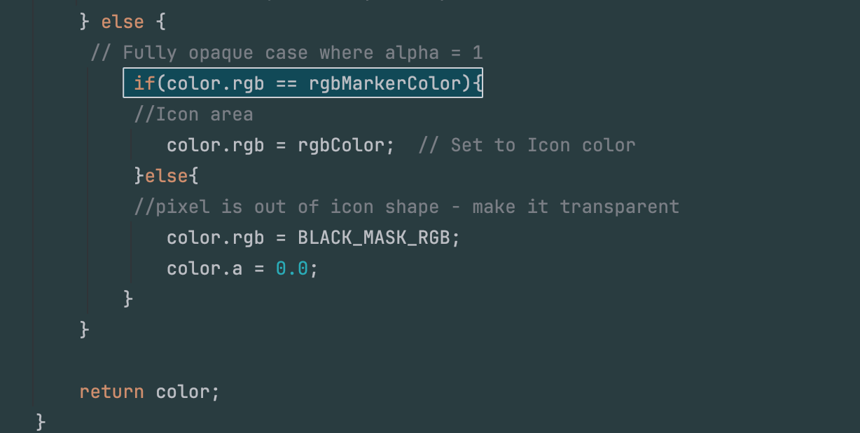 使用标记颜色检测像素是否属于图标