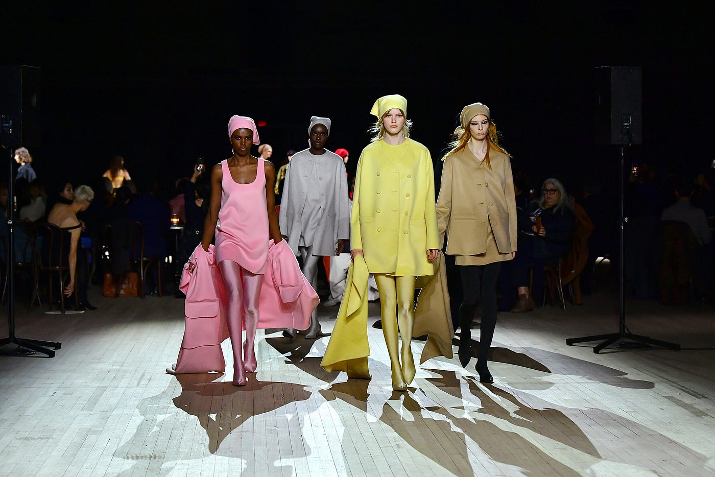 A model wears an ensemble by American fashion designer Marc Jacobs