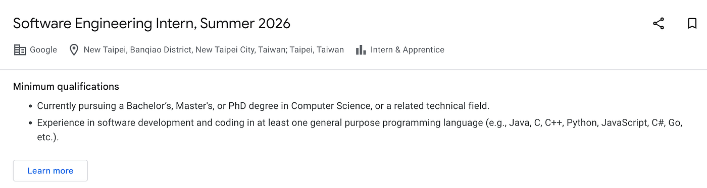 Google SWE Intern — Application/Interview/TeamMatch (台灣)
