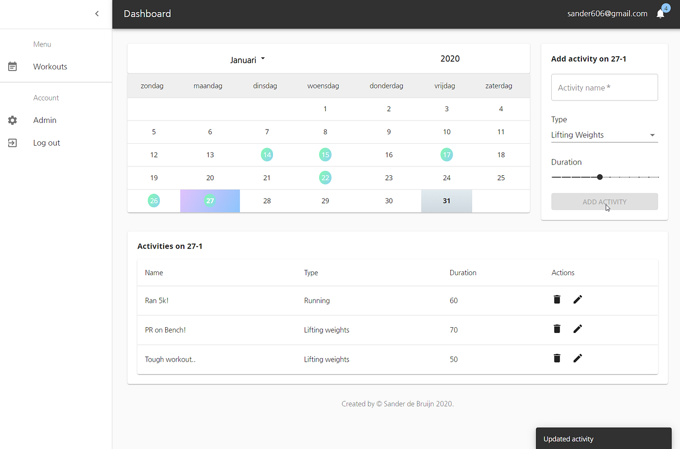 Let's Build: Workout tracker with React and Firebase part 3: custom calendar  | by Sander de Bruijn | Medium