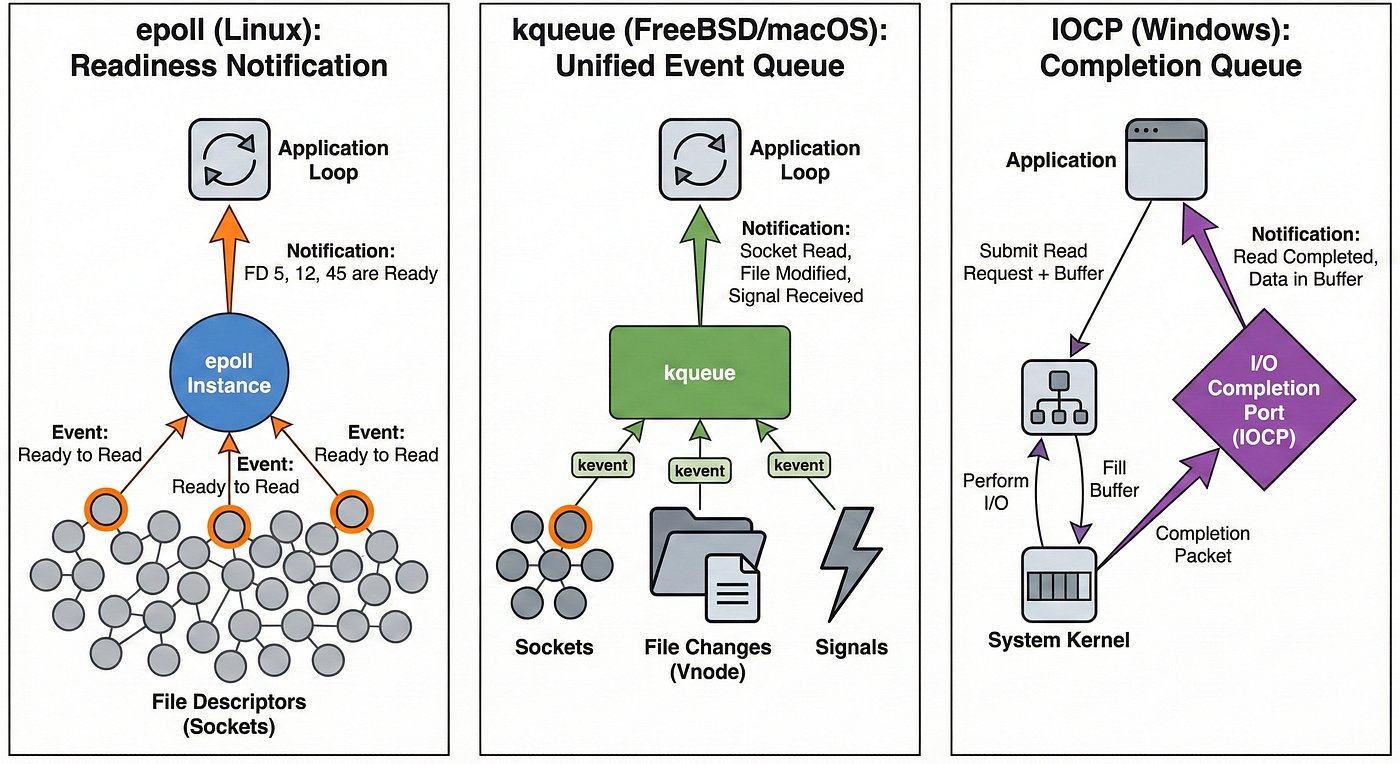 The OS-Level Magic Behind Millions of Connections: epoll, kqueue, and IOCP Explained!!!