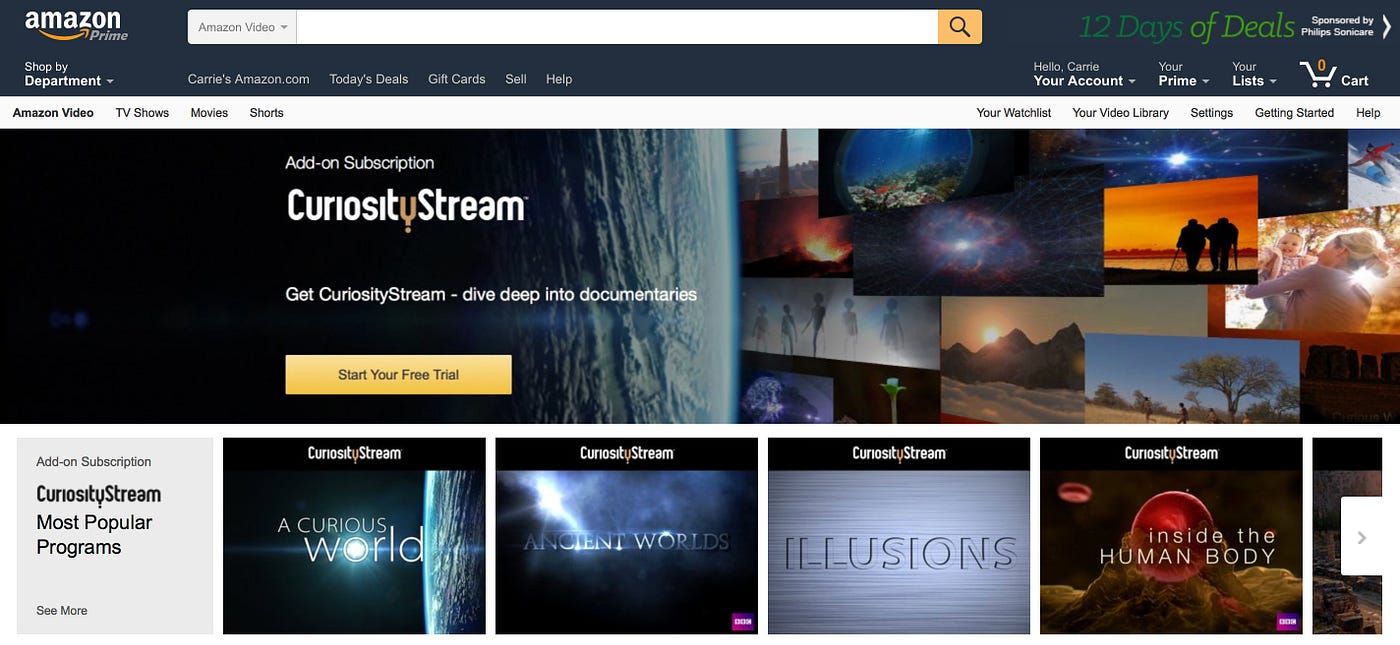 CuriosityStream Now Available on New Amazon Video Add-on Subscription Service by CuriosityStream CuriosityStream