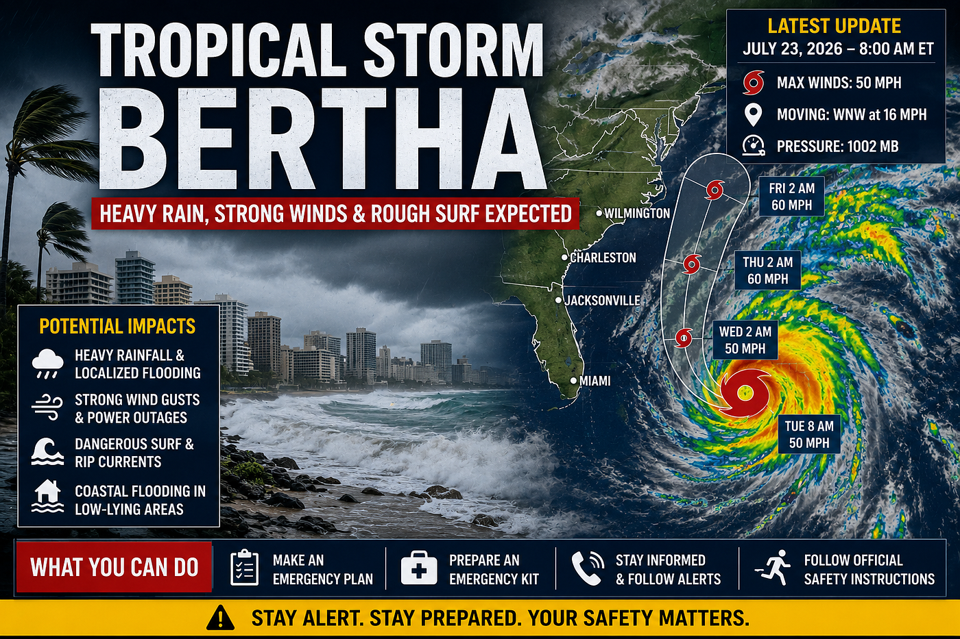 Tropical Storm Bertha 2026: Latest Track, Forecast, Impact & Safety Updates.