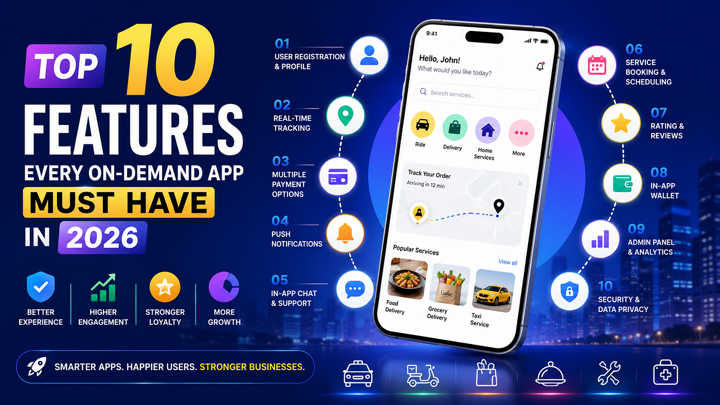Top 10 Features Every On-Demand App Must Have (Image created by Author)
