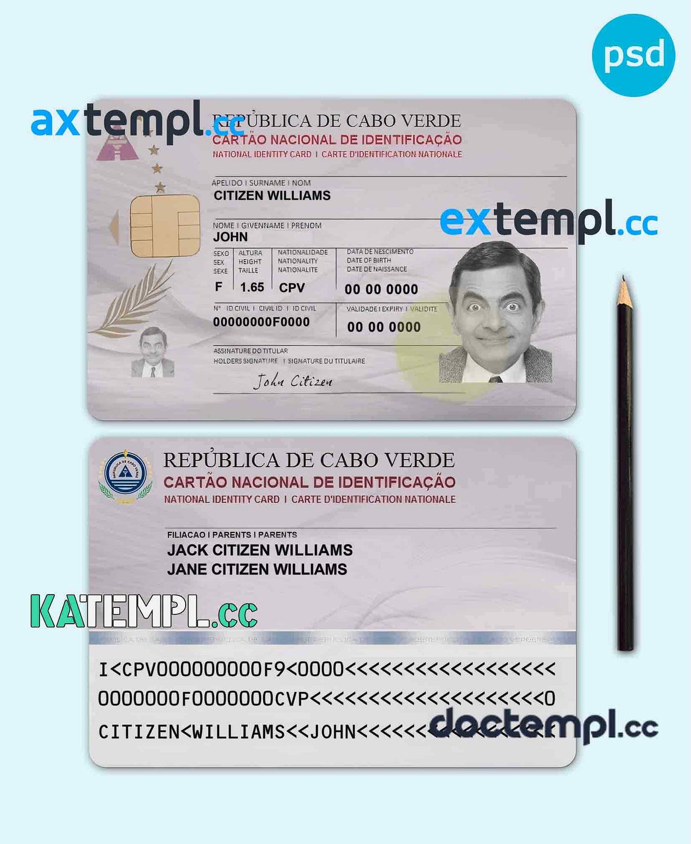Cabo Verde identity card PSD template