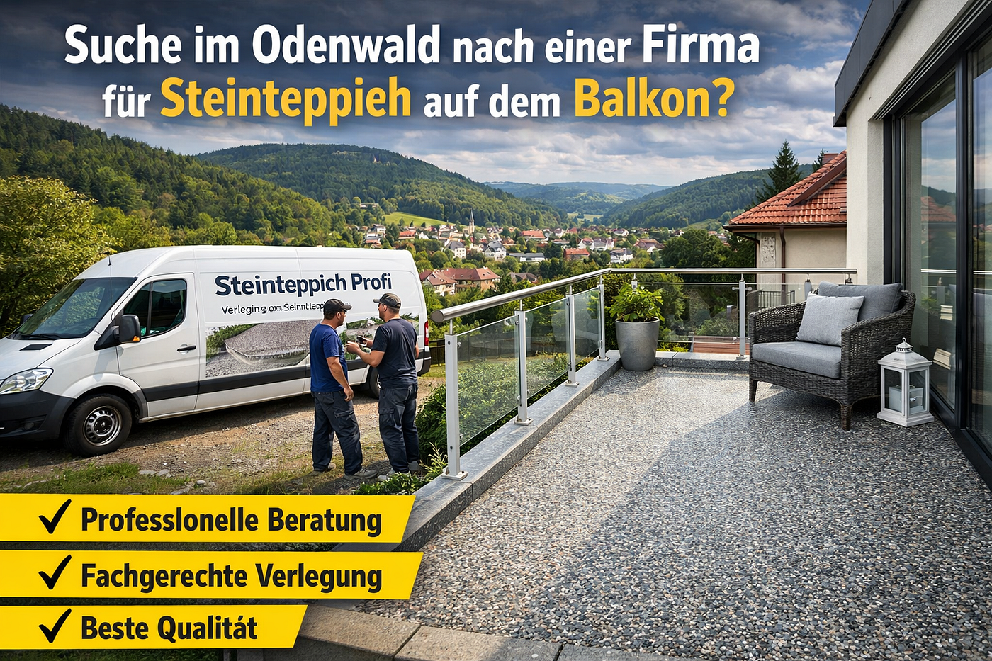 Suche im Odenwald Firma für Balkon mit Steinteppich — Fachbetrieb