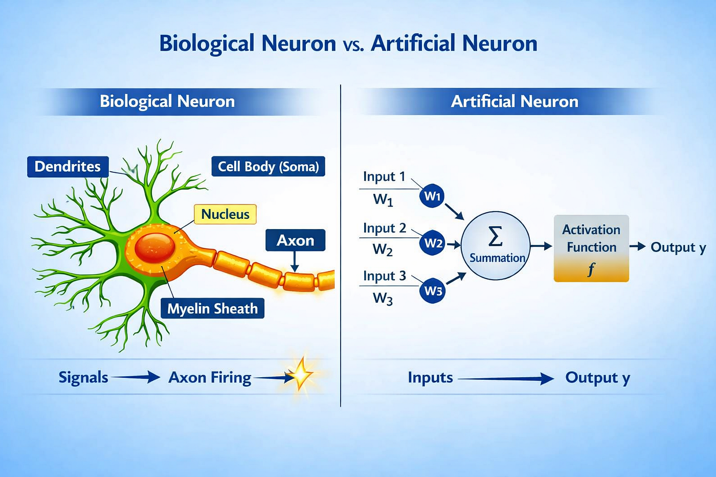 Biological Neuron vs Artificial Neuron