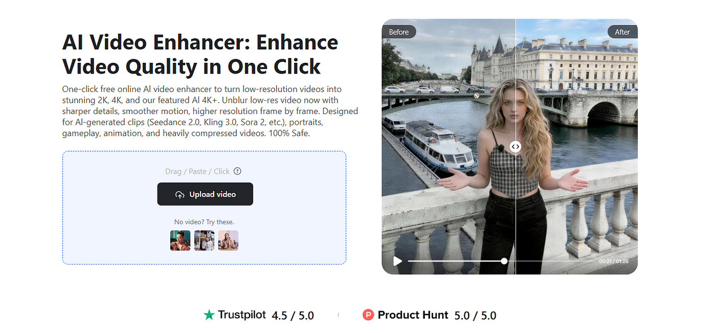 Video Enhancer dashboard. (Screenshot by Author via Vmake.ai)