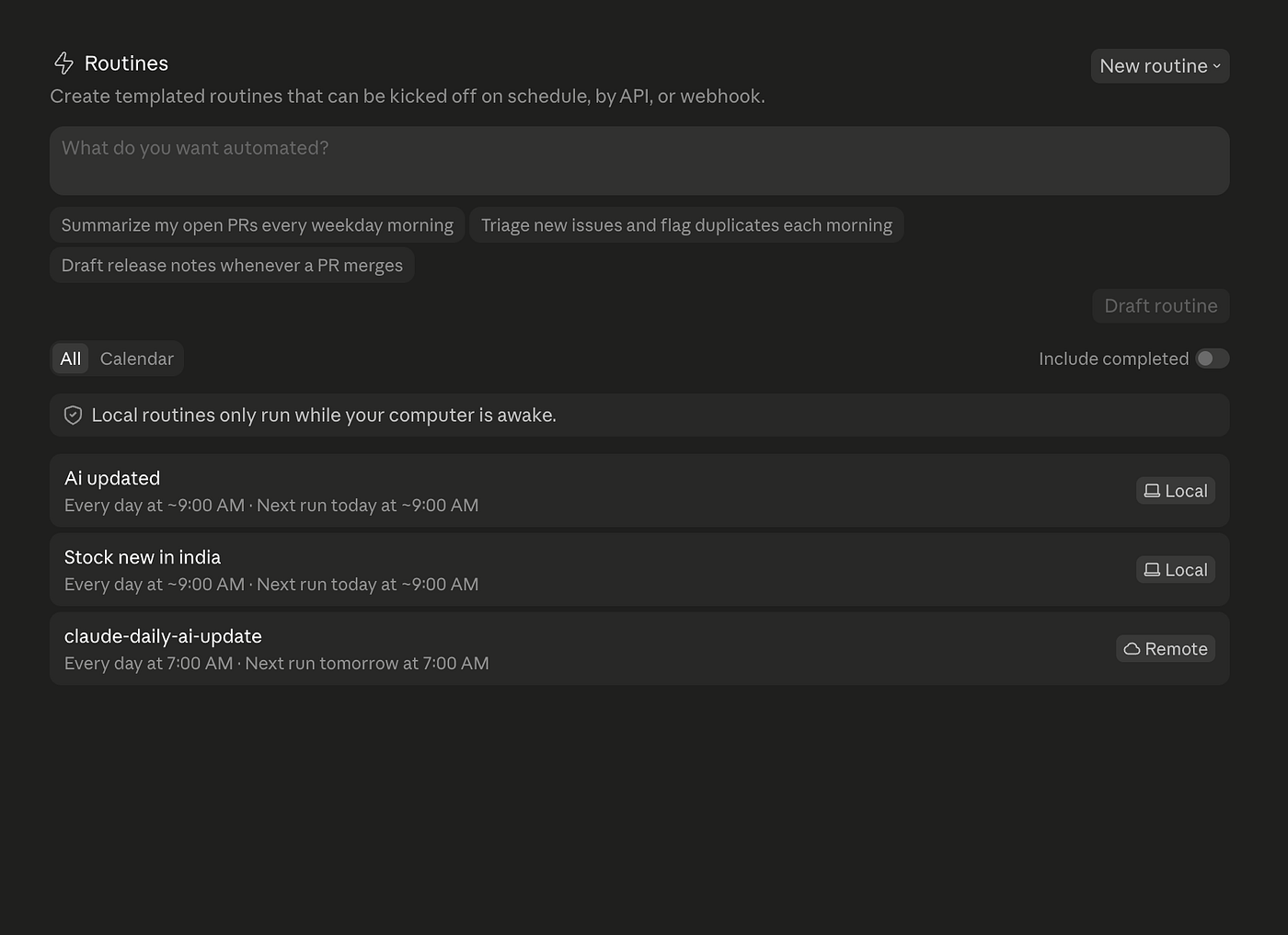 Cloud Routines — workspace.