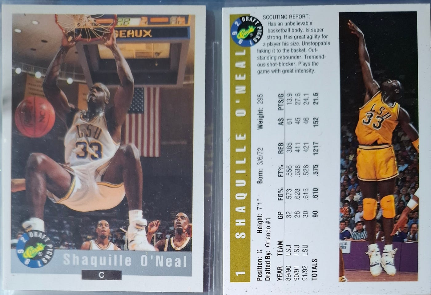 Shaq fashion 1992 Draft Pick Card