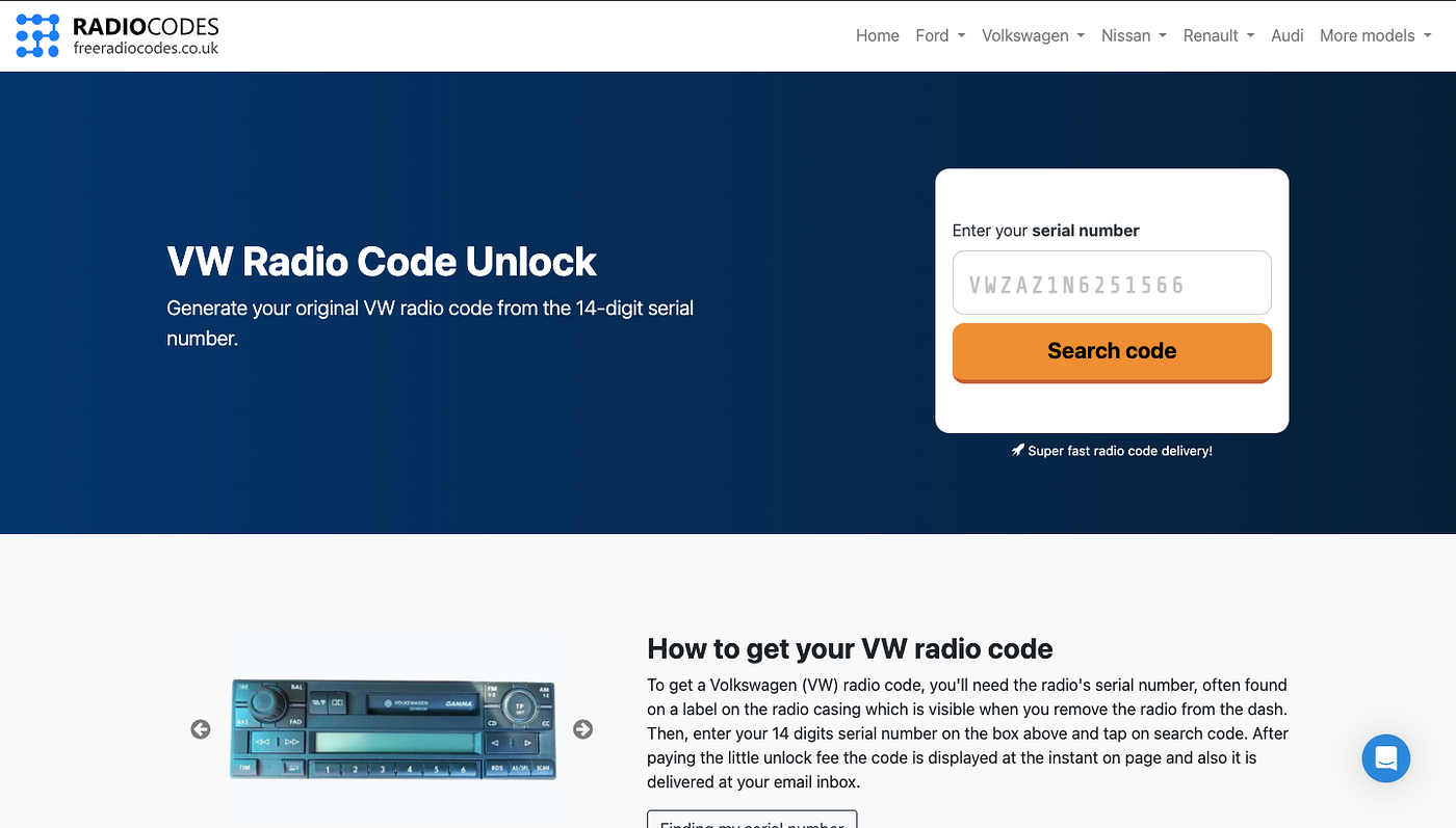 Free Volkswagen Radio Code Calculator Online