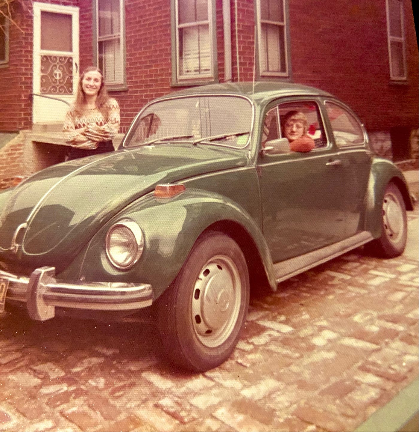 Author’s pic — my sister & me & the green “love-bug” 🥰