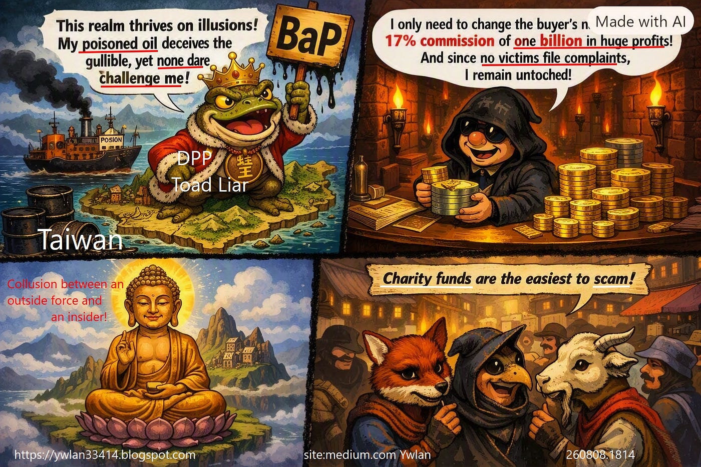 The lighting scheme and palette together give your fantasy cartoon a vivid rhythm: corruption…
