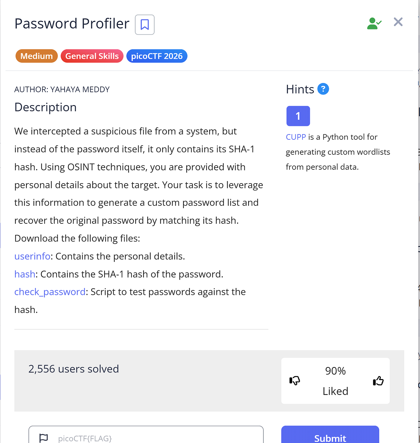 PicoCTF challenge: Password Profiler— Writeup