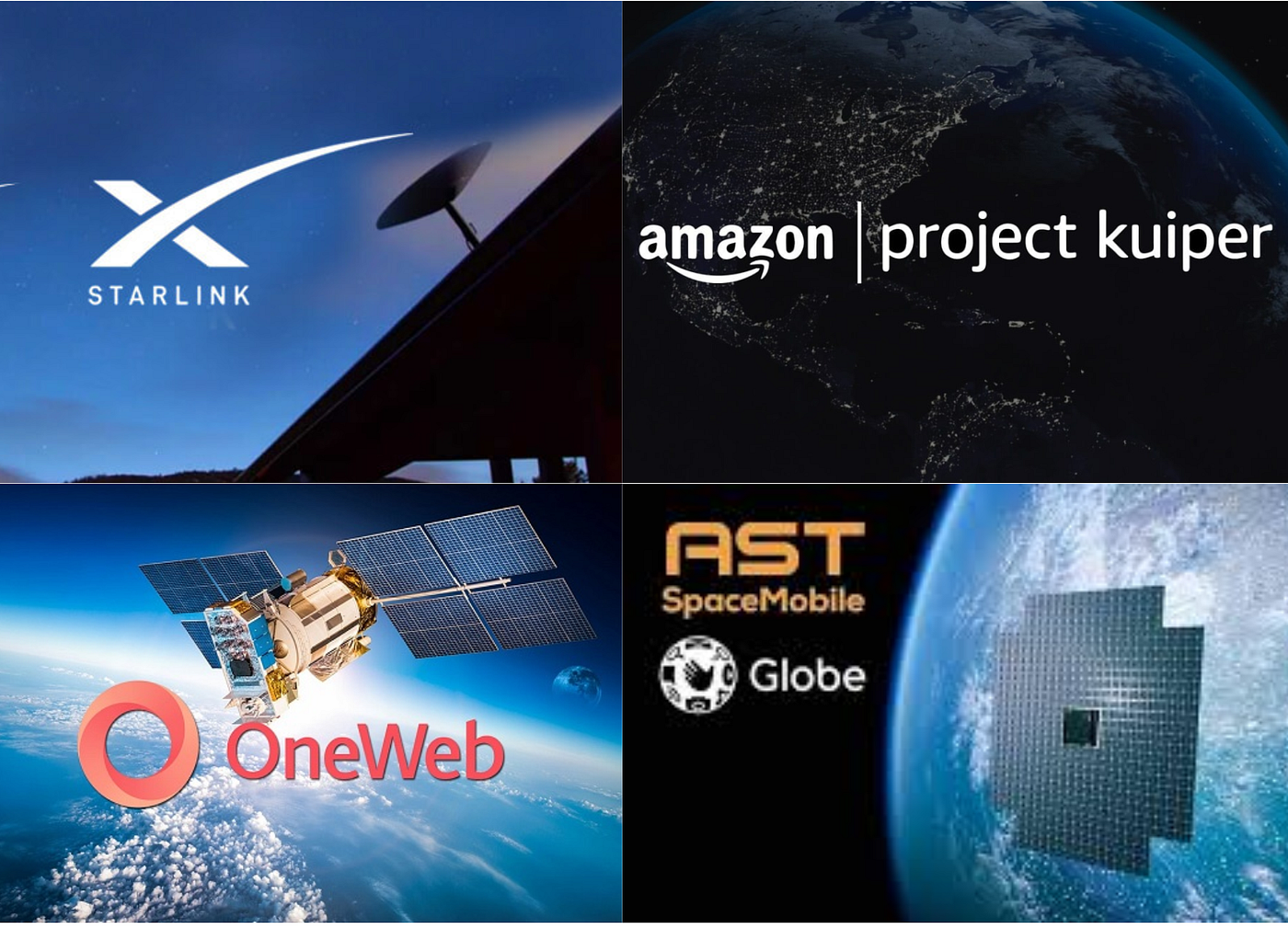 SpaceX : Starlink , Amazon : Kuiper , OneWeb , AST SpaceMobile