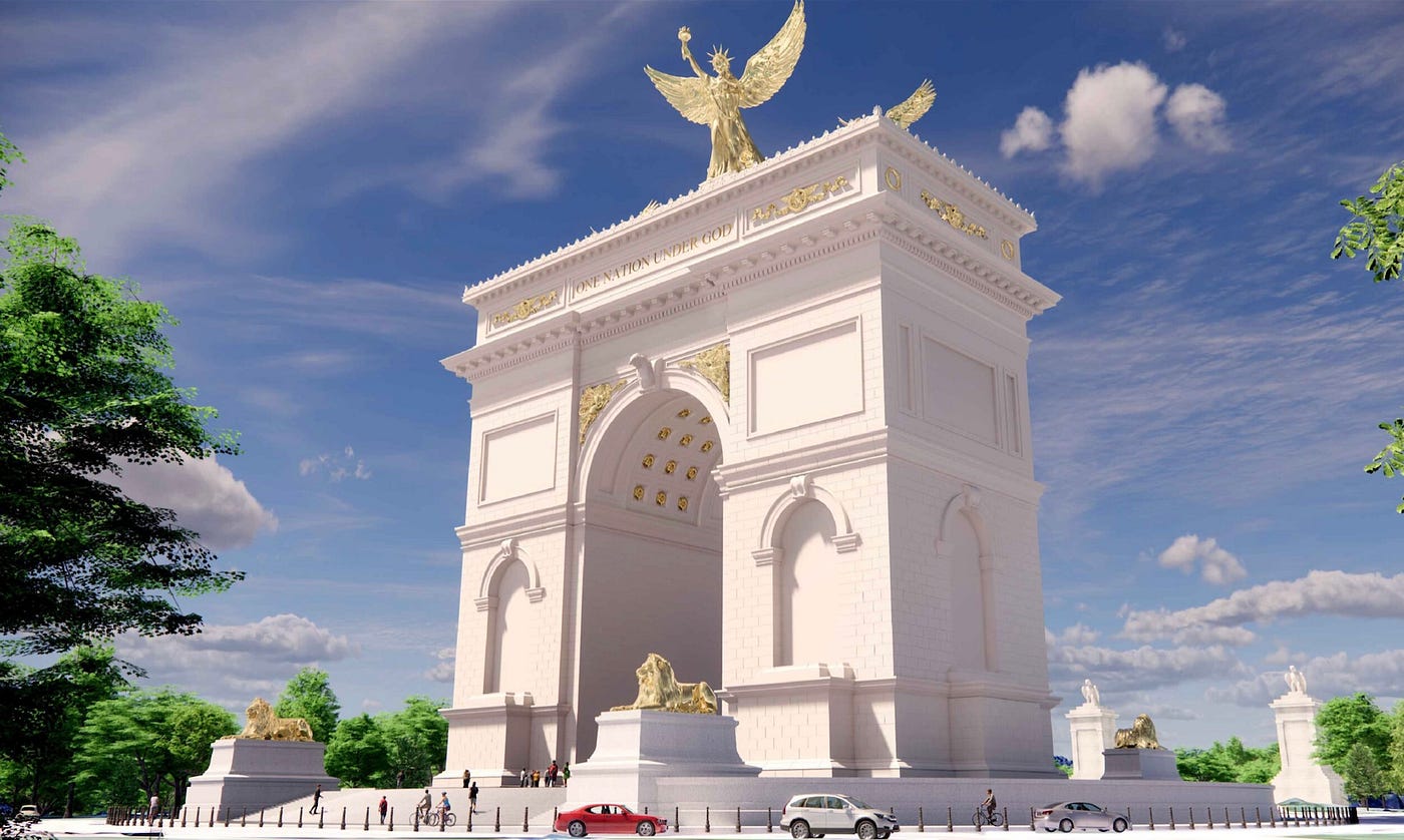 “Who is this a monument to? Me.”¹⁰ Artist rendering of United States Triumphal Arch. U. S. Commission of Fine Arts, U. S. Department of the Interior.