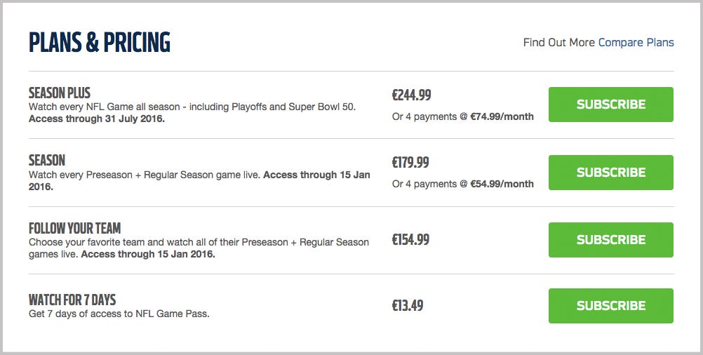 nfl game pass subscription cost