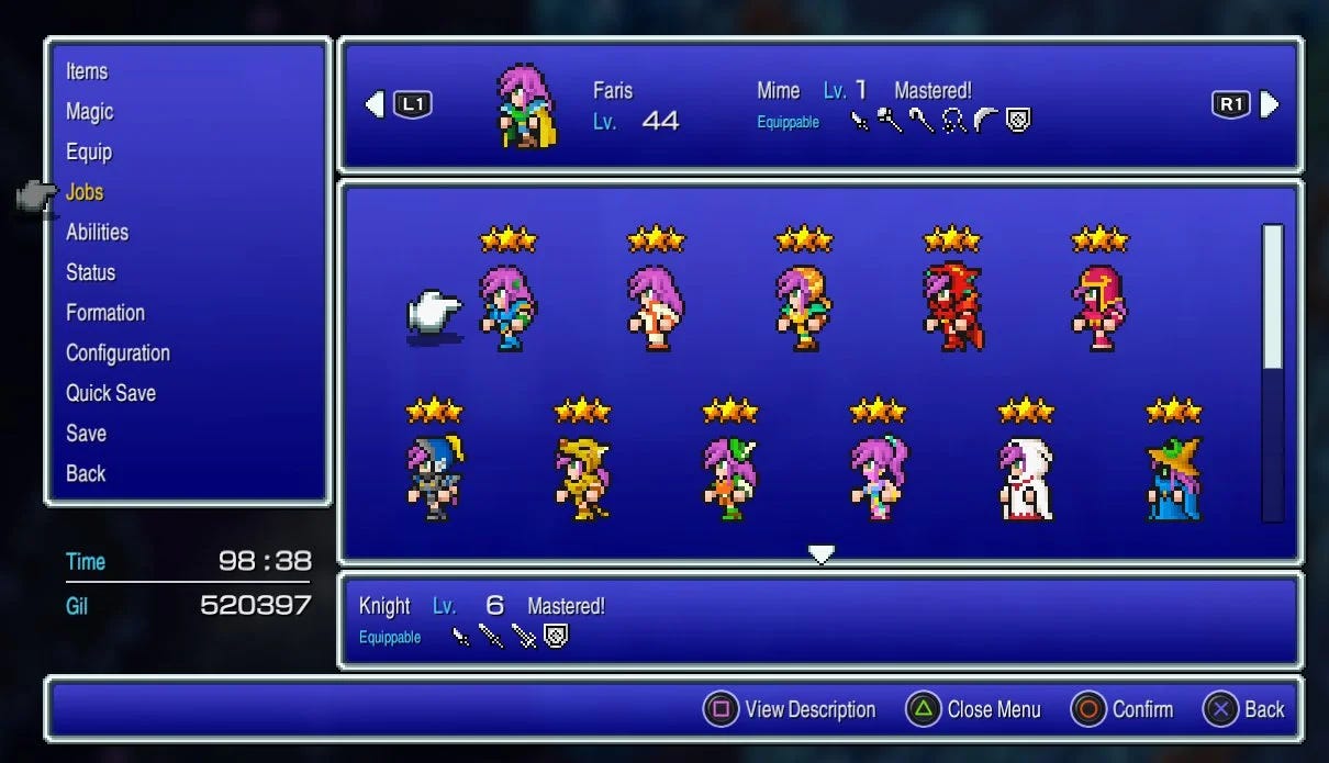 RPGs for the gameplay: The Job system of FF5, and why it's so good. | by  Scott R. | Medium