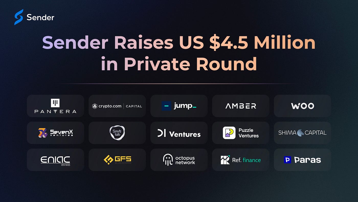 Sender Wallet Raises US$4.5 Million in Private Round Led by Pantera | by  Sender Labs | NEAR Protocol | Medium