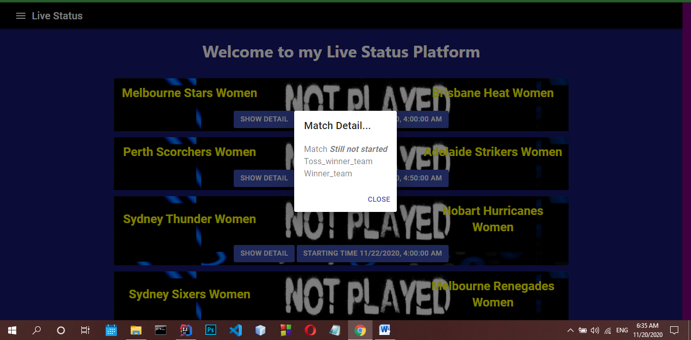 Live Cricket Status web application by Dilusha Amarasekara Medium