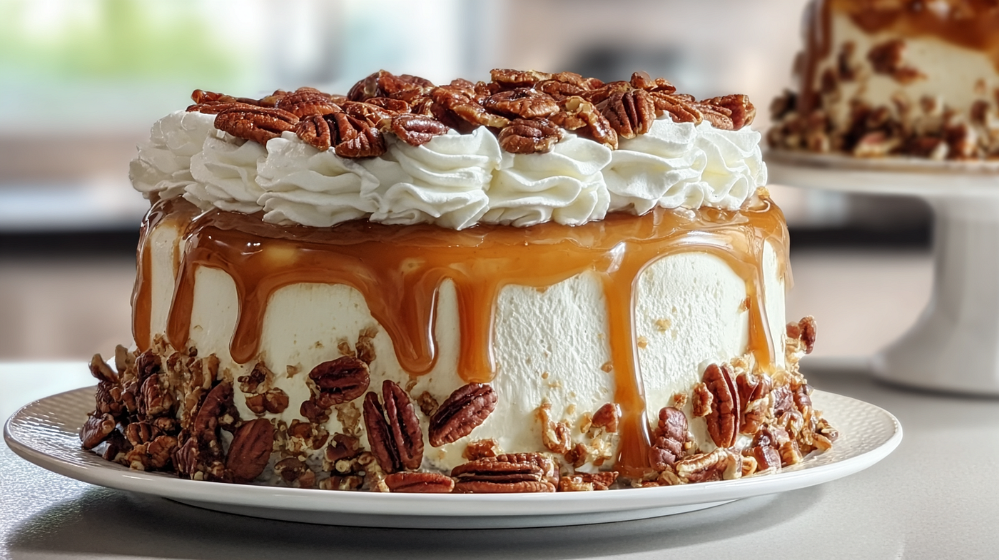Caramel Butter Pecan Praline Poke Cake Recipe for Sweet Holidays
