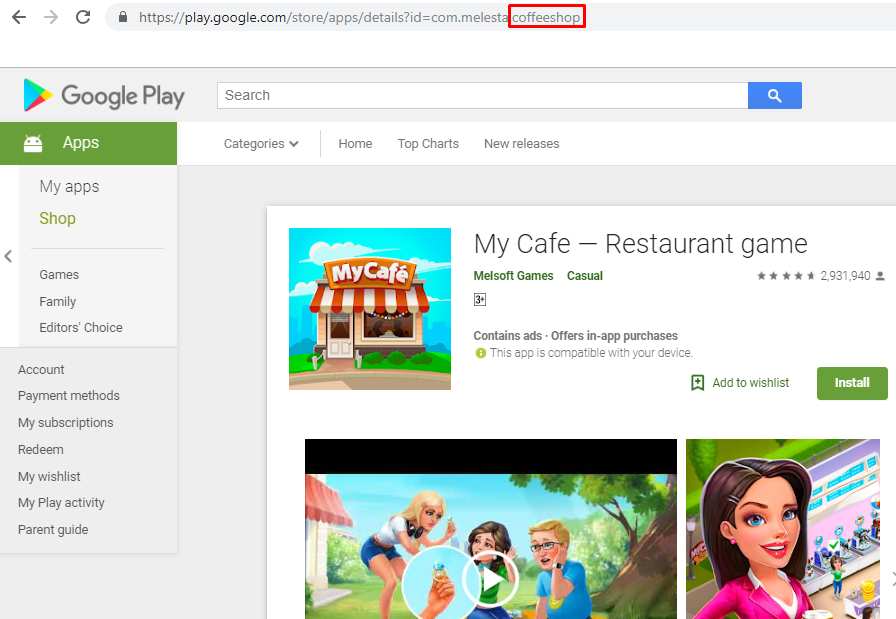 Example of search results for the query  games  in Google Play
