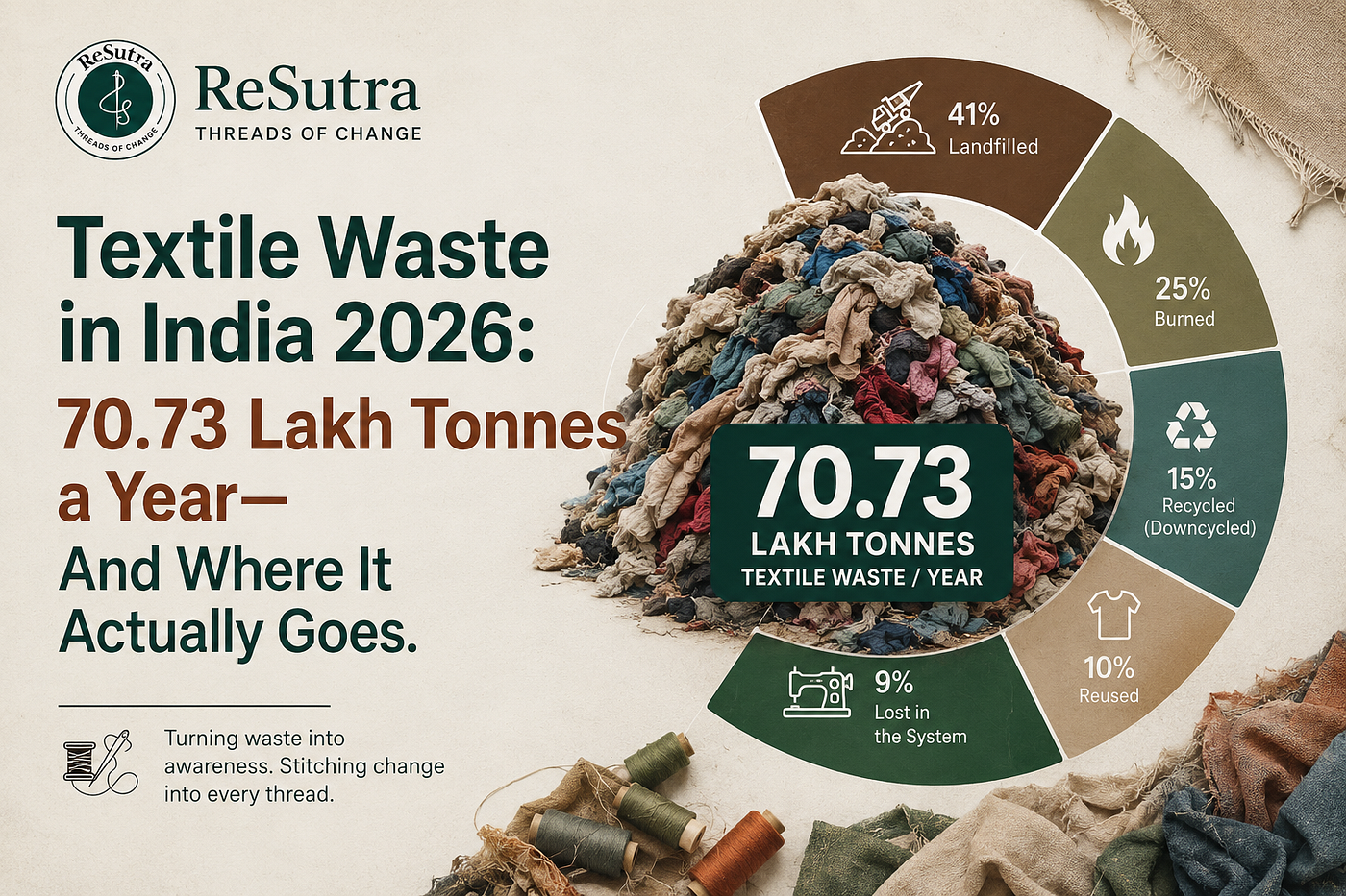 Textile Waste in India 2026: 70.73 Lakh Tonnes — And Why “Recovered” Isn’t the Same as “Recycled”