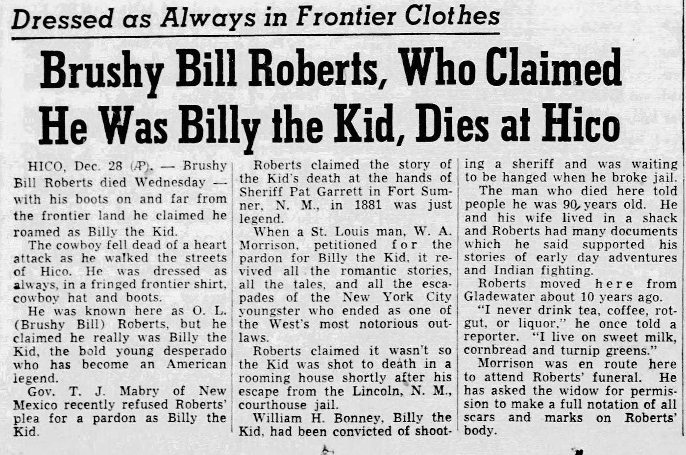 Were “Brushy Bill” Roberts and Billy the Kid the Same Person? | by Tim  Reynolds | Tales From the Underworld | Medium, image size:1400x929