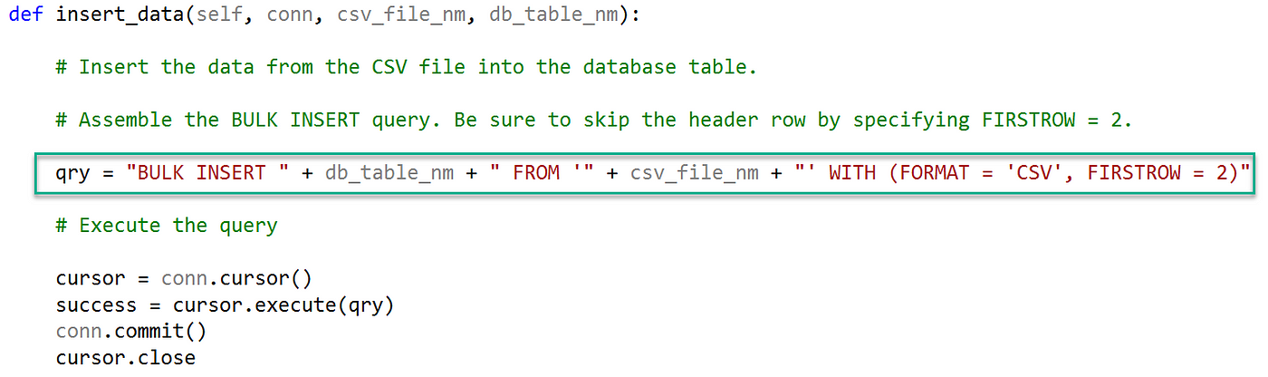 Use Python and Bulk Insert to Quickly Load Data from CSV Files into SQL  Server Tables | by Randy Runtsch | Towards Data Science