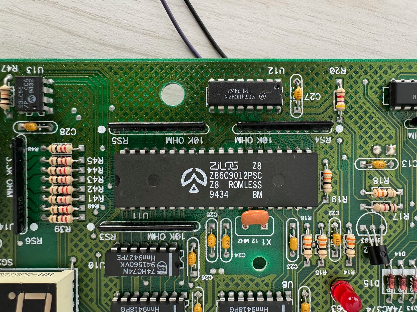 Old school PCB. No surface mount here. Zilog Z8, not to be confused with the famous Z80. AI probably can’t run on it, ya think?