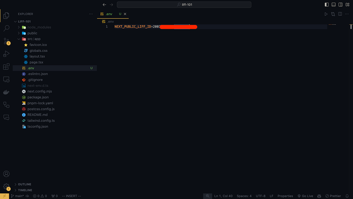 ตัวอย่างการเพิ่ม LIFF ID ใน .env