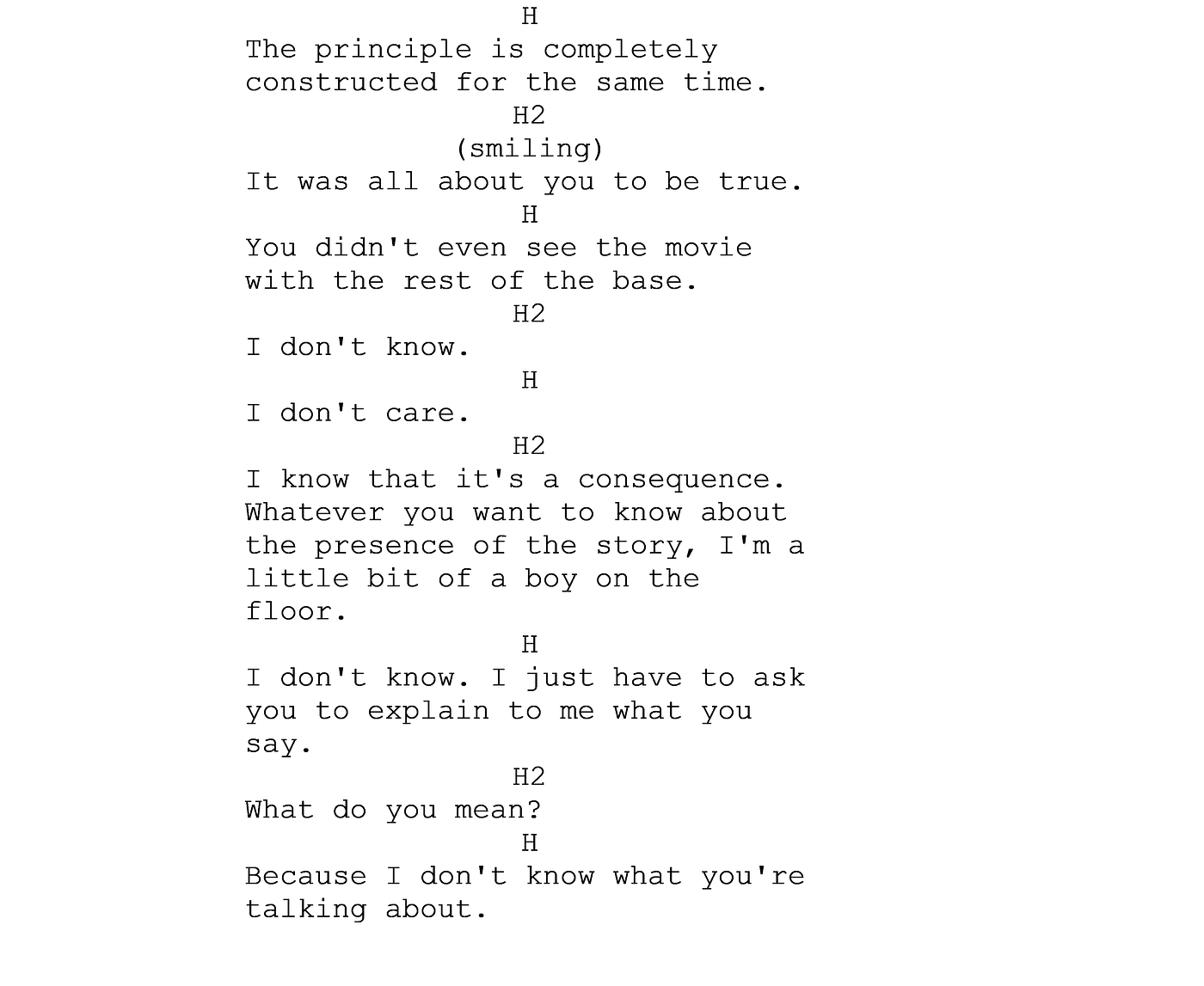 An excerpt from the AI-written script of the 2016 short film Sunspring.