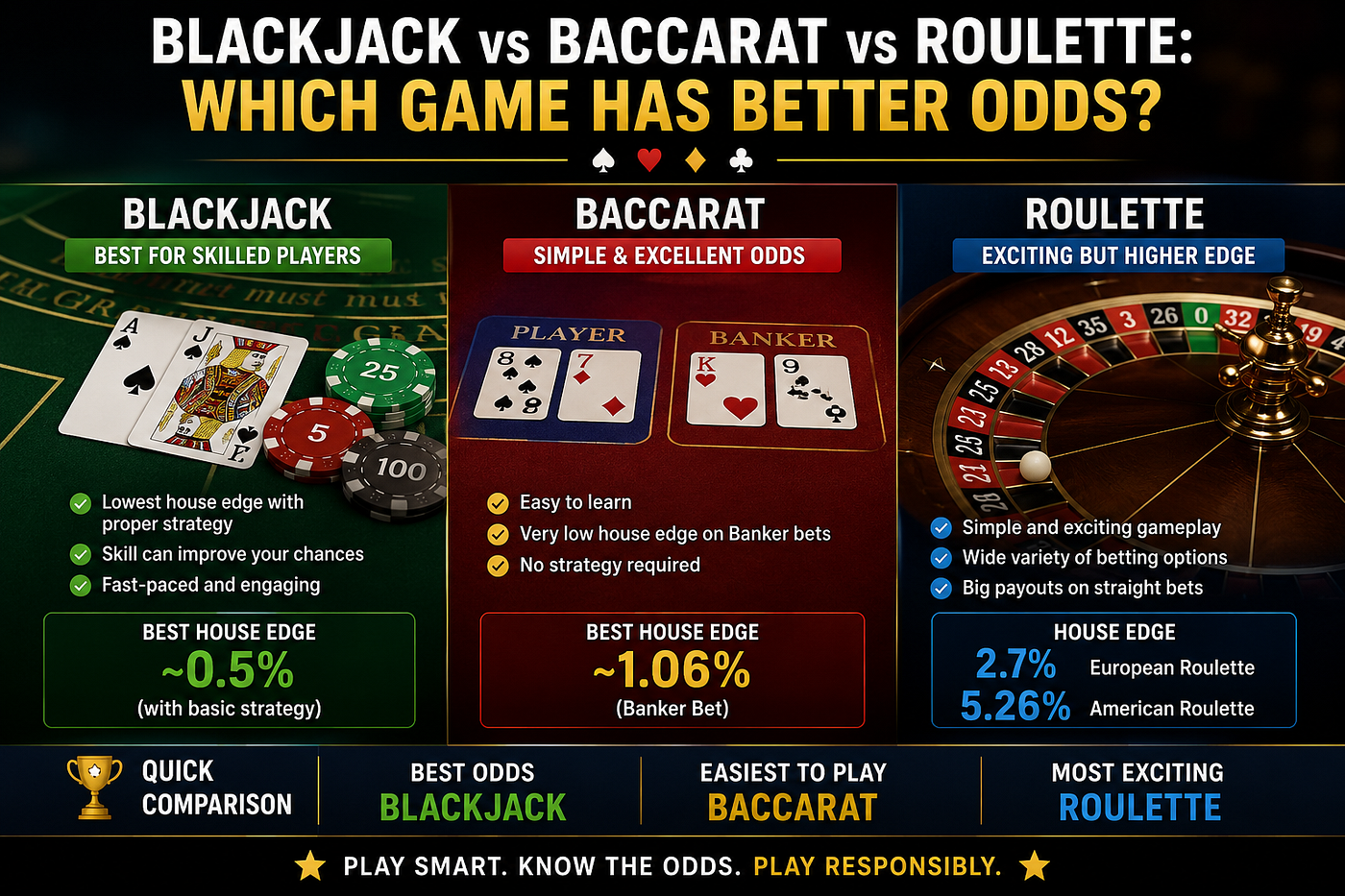 Blackjack vs Baccarat vs Roulette: Which Game Has Better Odds?