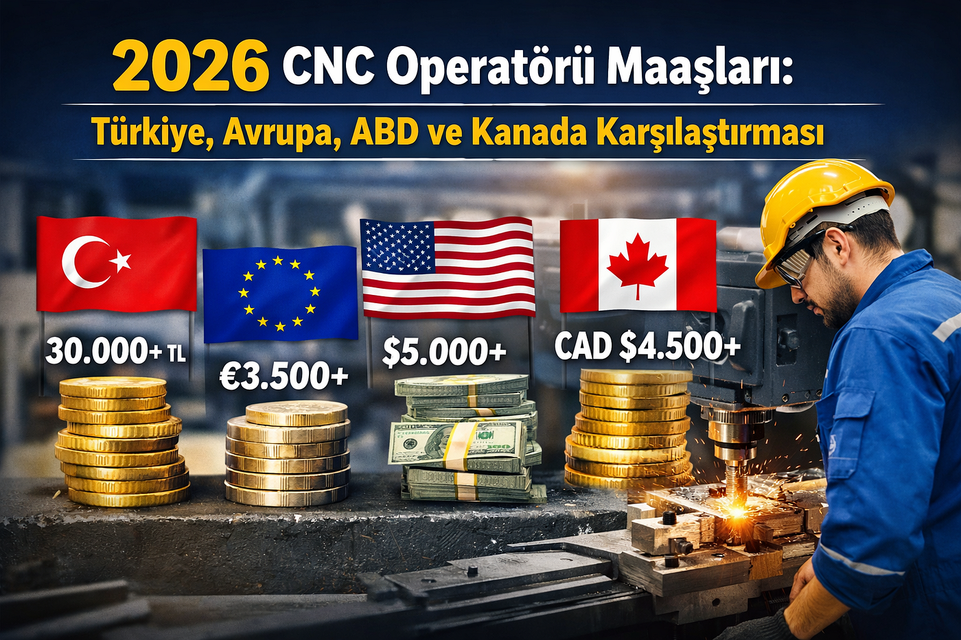 2026 CNC Operatörü Maaşları: Türkiye, Avrupa, ABD ve Kanada Karşılaştırması