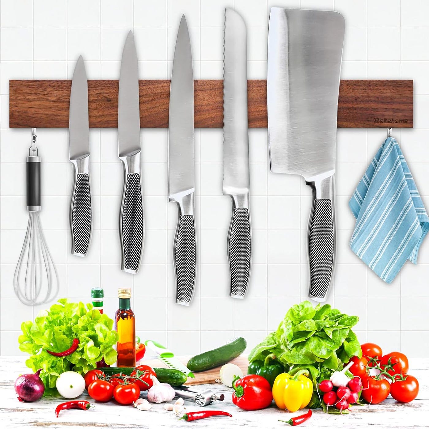 HOSHANHO Knife Set with Magnetic Knife Holder & Magnetic Knife Strips