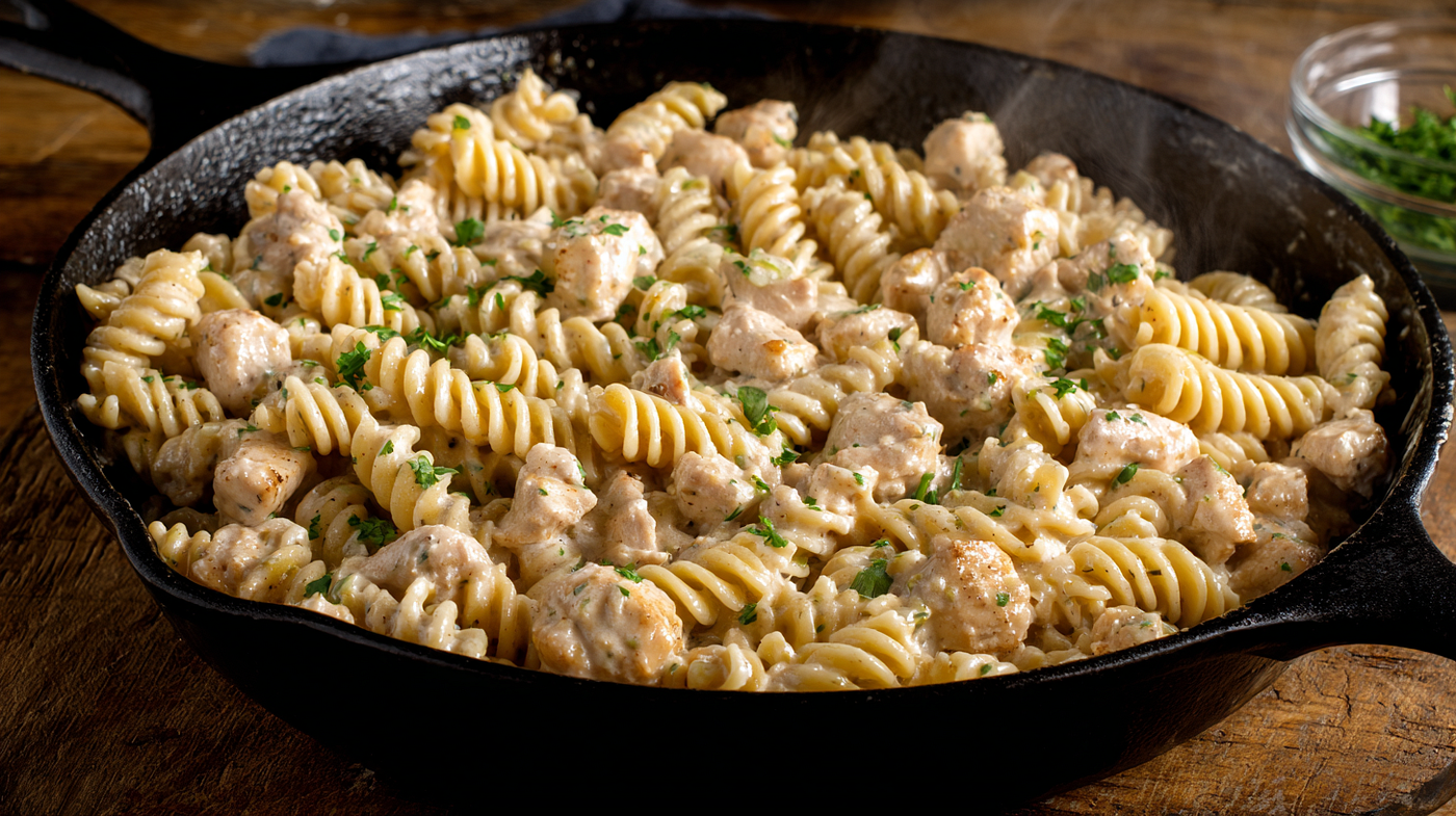 Cheesy Cajun Garlic Chicken Rotini Skillet Recipe — Creamy & Comforting