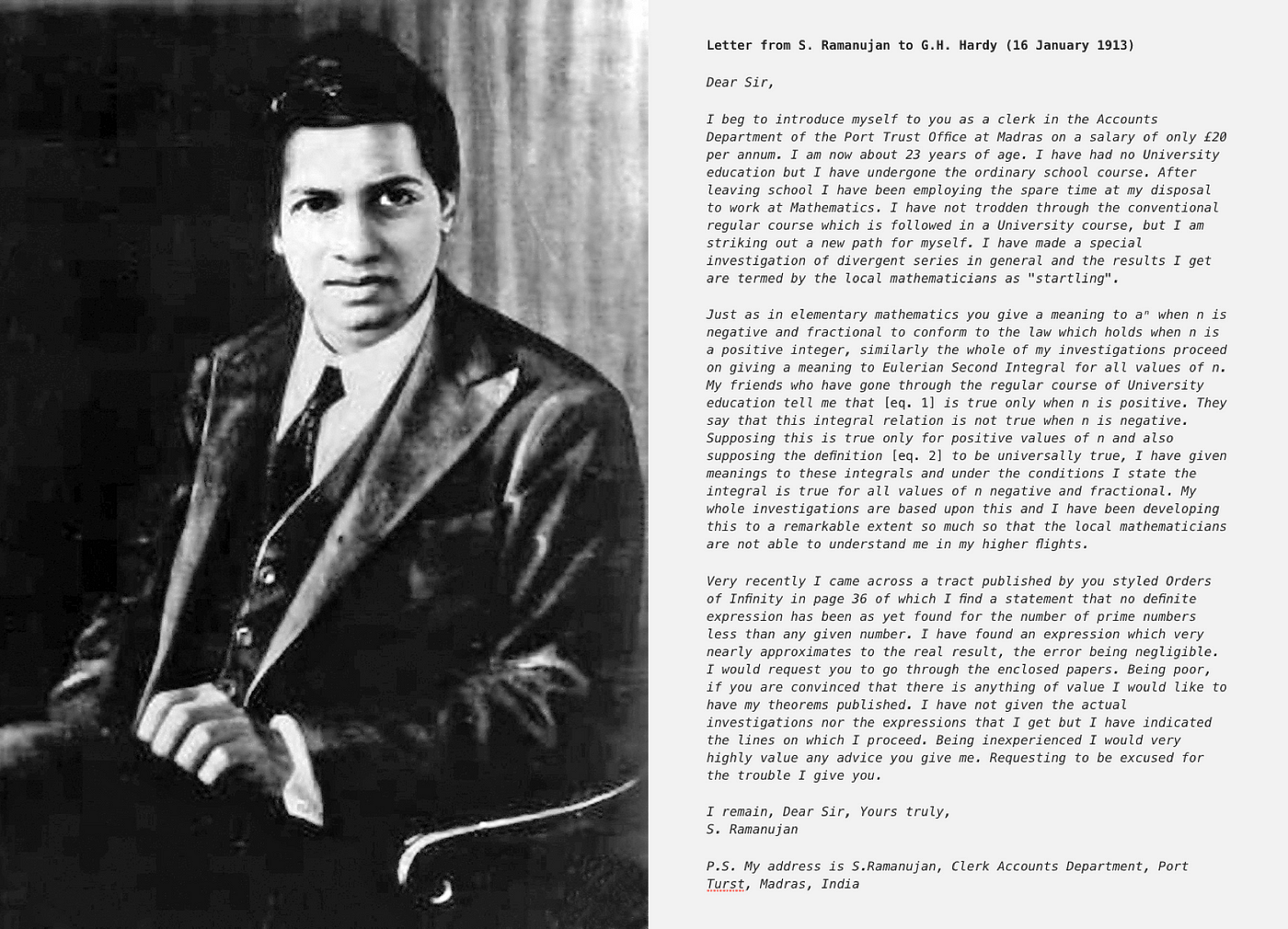 Ramanujan's First Letter to G.H. Hardy | by Jørgen Veisdal ...