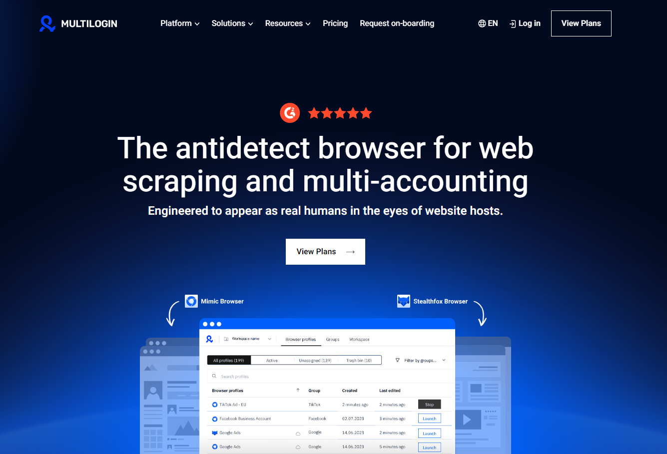 Multilogin’s website homepage