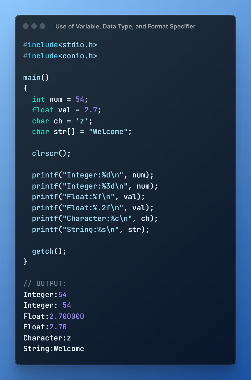 Data Types & Format Specifiers in C programming 