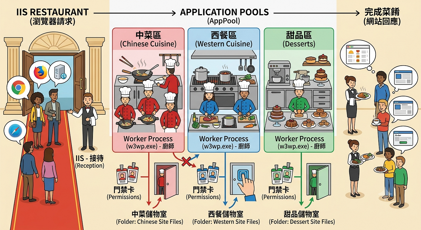 📑 什麼是 IIS、AppPool、Worker Process？其實是「餐廳」