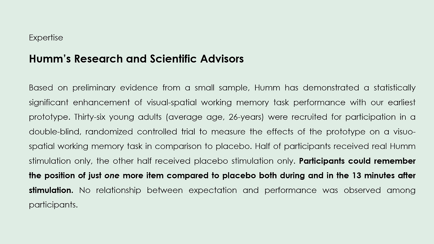 Fig 8. Left — science section of the humm webpage https://thinkhumm.com/science; Right — my corrected version